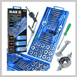 BLACK Menetmetsző és menetfúró készlet 40 db-os, kalibráló szerszámok dobozban 37020
