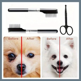 Kisállat ápolási készlet: Könnyfolt eltávolító fésű és szőrvágó olló UJA4192