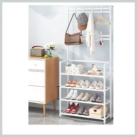 4 szintes cipőtartó állvány akasztókkal fehér 48003502g