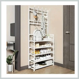 5 szintes cipőtartó állvány akasztókkal fehér 48003502w5