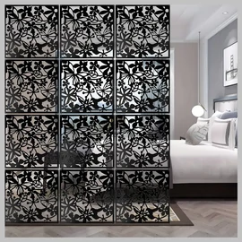 12 db fekete dekoratív szobafalpanel – Virágmintás üreges kialakítás (T) ED174703