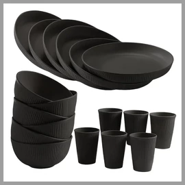 18 darabos Törhetetlen Étkészlet, Fekete 601099636772435