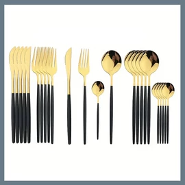 24 részes evőeszköz készlet, rozsdamentes acél - Fekete, Arany 601099521763851-FA
