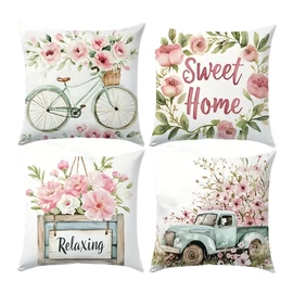 4db Rózsaszín Virágmintás Párnahuzat 45x45cm 601099964683306