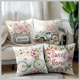 4 darabos tavaszi–nyári párnahuzat szett – rózsaszín virágos, &quot;Sweet Home&quot; GJ911337