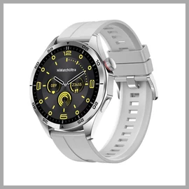 Laxasfit GT4 Pro ezüst okosóra - szürke szilikon szíjjal, magyar menüvel holm0539