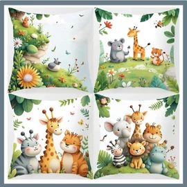 4 darab Aranyos Dzsungel Állat Mintás Díszpárnahuzat JN787245