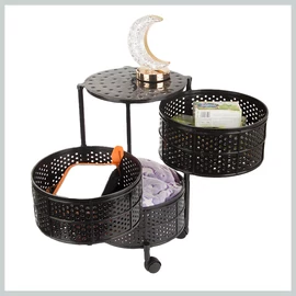 Fém tárolókocsi 3 szintes, kör alakú kosarakkal, fekete 27355