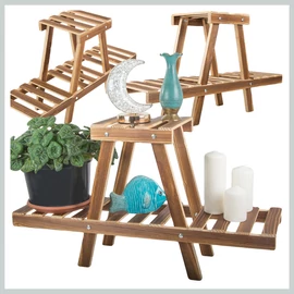 Többszintes fa virágtartó állvány, létra formájú, barna  27395