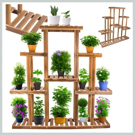 Nagy fa virágtartó állvány, 11 szintes, rusztikus barna 27402
