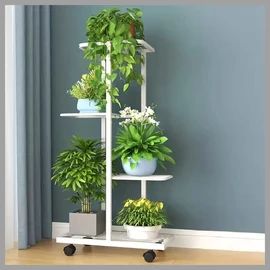 Beltéri/Kültéri fém virágtartó kerekekkel, 4 emeletes, fehér AF122560-b