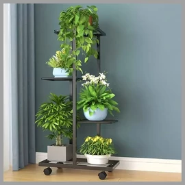 Beltéri/Kültéri fém virágtartó kerekekkel, 4 emeletes, fekete AF122560