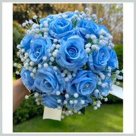 Esküvői menyasszonyi csokor –  kék művirágból, szatén szalaggal 39965718b