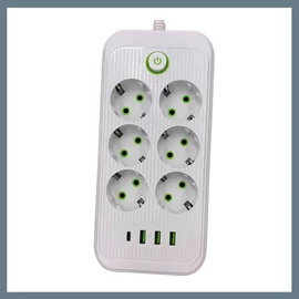 6 aljzatos hosszabbító, 3 USB + 1 Type-C porttal, 1.2m kábel, fehér F018U