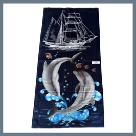 Strand törölköző 70 x 140 cm - Hajó és delfin mintás 209