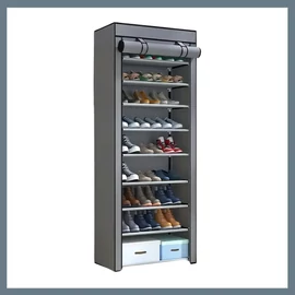 9 szintes cipőtároló szekrény lehajtható takaróval – szürke JY638049-3
