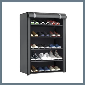 5 szintes cipőtároló polc – lehajtható takaróval, szürke JY638049