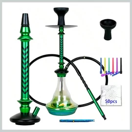 Prémium vízipipa szett – zöld-fekete alumínium testtel, teljes felszereléssel 69913816