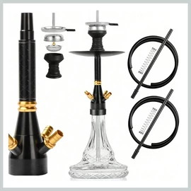 Dupla csatlakozós prémium vízipipa szett – fekete-arany 75279551