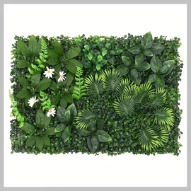 Mesterséges Zöld Növényfal Panel – Élethű Páfrányokkal és Virágokkal, 40 × 60 cm YC1823562 