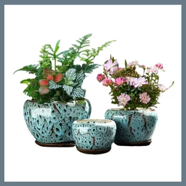 Kerámia virágcserép szett – 3 db, türkizkék VM1764362-2