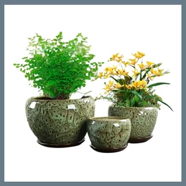 Kerámia virágcserép szett – 3 db, zöld VM1764362