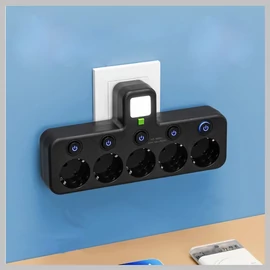 5 kimenetes elosztó fali aljzathoz éjszakai fénnyel Fekete EF1778382-F