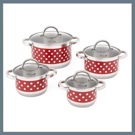 Bachmayer 8 részes rozsdamentes acél edénykészlet, piros-fehér pöttyös BM-4003