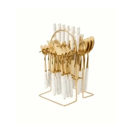 Evőeszközkészlet állvánnyal – fehér márvány mintával, 24 darabos 74206608-feher