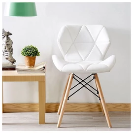 Skandináv Stílusú Konyhai Szék –  Fa Vázzal, Fehér Ökobőr Kárpittal 073M