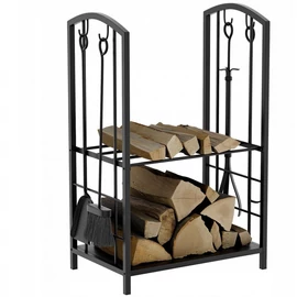 Állvány, fém kosár tűzifához kiegészítőkkel 73x40x30cm SND05