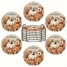 6 darabos őszi kerámia alátét szett – sütőtök és virág mintával PU2393247