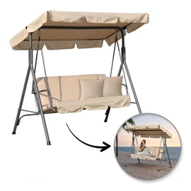 Kerti hintaágy 3 személyes, állítható napellenzővel és 2 párnával – bézs HO01K