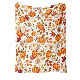 Őszi Tök és Levélmintás Flanel Takaró – 75×100 cm BW5475772