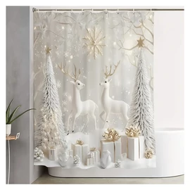 Karácsonyi zuhanyfüggöny rénszarvas és fenyő mintával YX537828-3