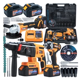 BLACK Mega akkus szerszámkészlet 21V 2×4Ah – 3in1 ütvefúrókalapács, sarokcsiszoló, ütvecsavarozó –  53745