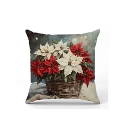 Karácsonyi díszpárna huzat – Mikulásvirág kosárral (45 × 45 cm) POD204
