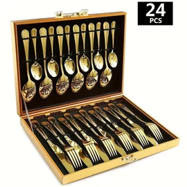 24 részes arany színű evőeszköz készlet – rozsdamentes acél BE597192