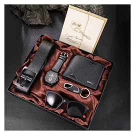 6 részes férfi klasszikus fekete műbőr kiegészítő szett BM640980