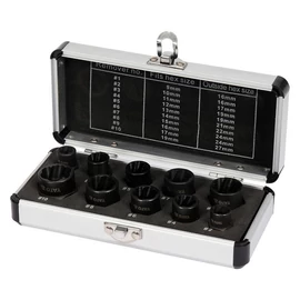 Csavarkiszedő dugókulcs készlet – 3/8”, 10 db-os YT-06031