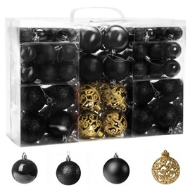 100 darabos karácsonyfadísz készlet – fekete és arany színben BSN65