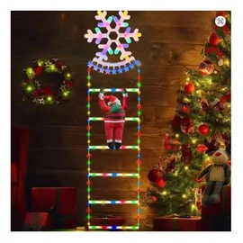 Mikulás dekoráció létrán, hópehely díszítéssel T0418