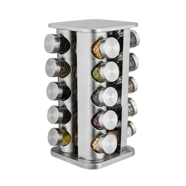 Forgó Rozsdamentes Acél Fűszertartó Állvány 20 Üveggel C-20