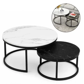 2 az 1-ben kerek dohányzóasztal szett, fehér és fekete 60 és 80 cm STL14BCZ