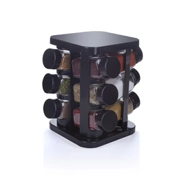 Modern Forgatható Fűszertartó Állvány 12 Darabos Üveg Tárolóval (12 x 140 ml) – Fekete 1008014