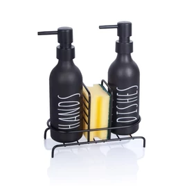 Prémium Grafitszürke Üveg Mosogatószer és Szappanadagoló Szett Fém Állvánnyal és Szivaccsal (2 x 300 ml) 1008027