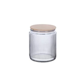 Elegáns Bordázott Üveg Ételtároló Vákuumos Bambusz Tetővel (1000 ml) 1008037