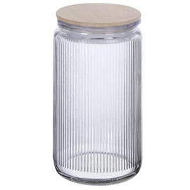 Elegáns Bordázott Üveg Ételtároló Vákuumos Bambusz Tetővel (2000 ml) 1008039