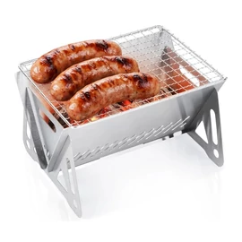 Összecsukható rozsdamentes acél faszenes grill – 21 × 16,5 × 12,5 cm 489382