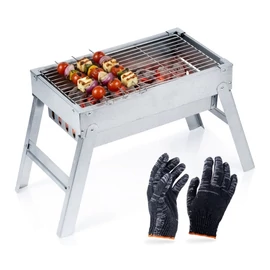 Összecsukható hordozható rozsdamentes acél faszenes grill – 46 × 21 × 27 cm 489385
